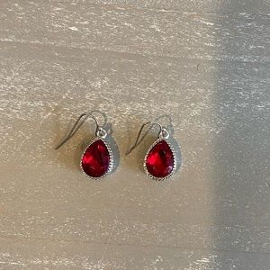Vintage Tear Drop Ruby Silver Dangle Earrings